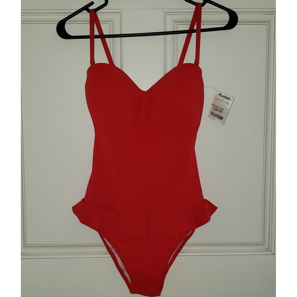 Red one-piece bathing suit